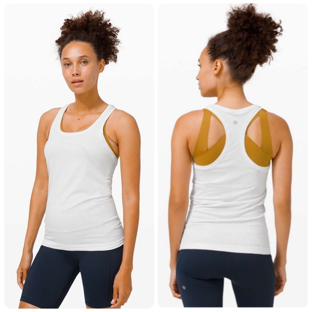 Lululemon Swiftly Tech Racerback 2.0 in White with Miami Graphic | Size 12